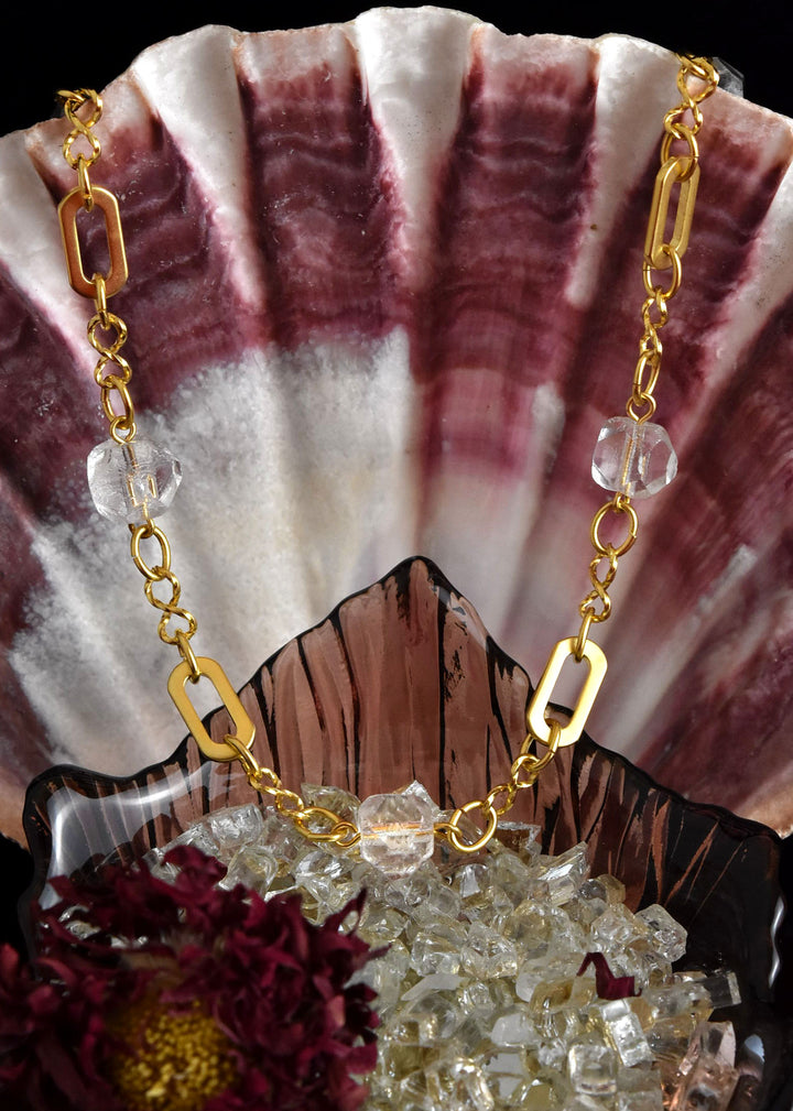 Crystal Bead Station Necklace with Chunky Chain - Goldmakers Fine Jewelry