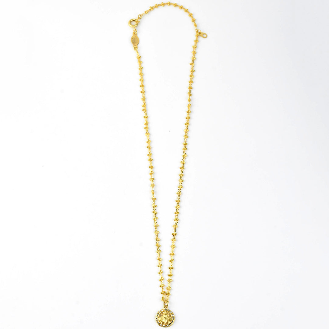 Crystal Halo Bee Necklace Gold Plate - Goldmakers Fine Jewelry