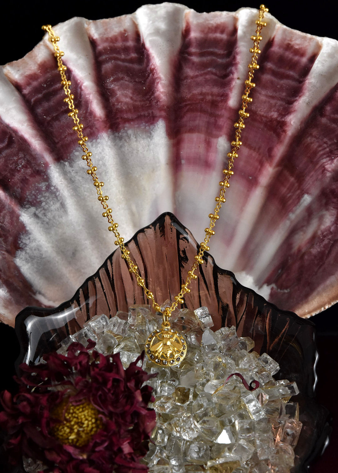 Crystal Halo Bee Necklace Gold Plate - Goldmakers Fine Jewelry