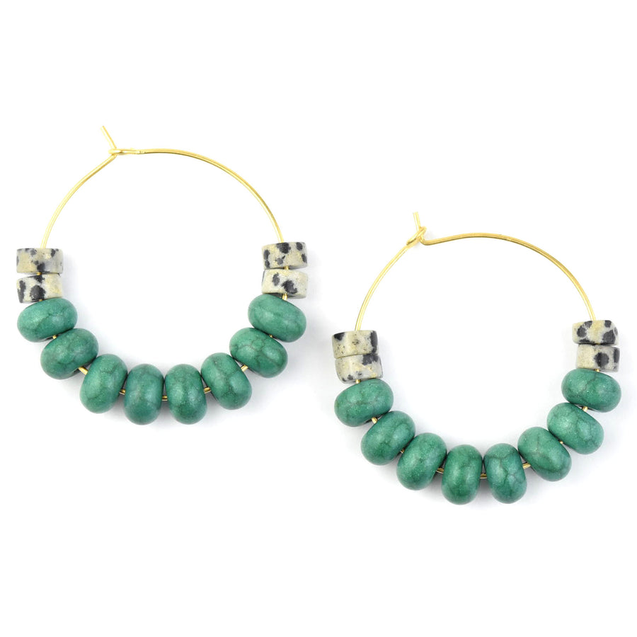 Dalmatian Jasper and Turquoise Hoops - Goldmakers Fine Jewelry