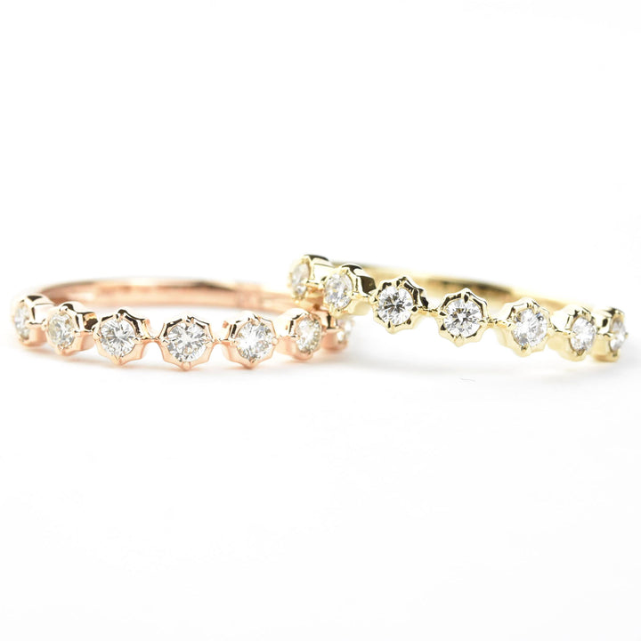 Scalloped Bezel Diamond Bands, Rose and Yellow Gold - Goldmakers Fine Jewelry