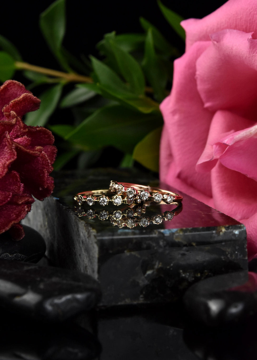 Scalloped Bezel Diamond Bands, Rose and Yellow Gold - Goldmakers Fine Jewelry