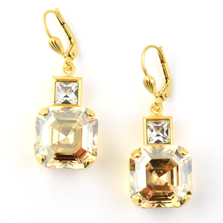 Champagne Crystal Two Stone Drops - Goldmakers Fine Jewelry