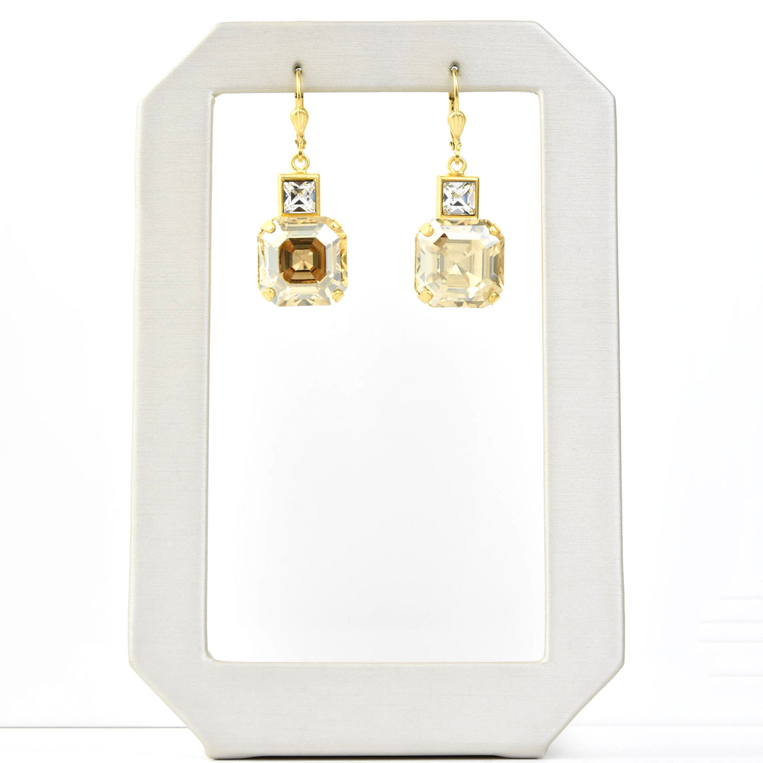 Champagne Crystal Two Stone Drops - Goldmakers Fine Jewelry