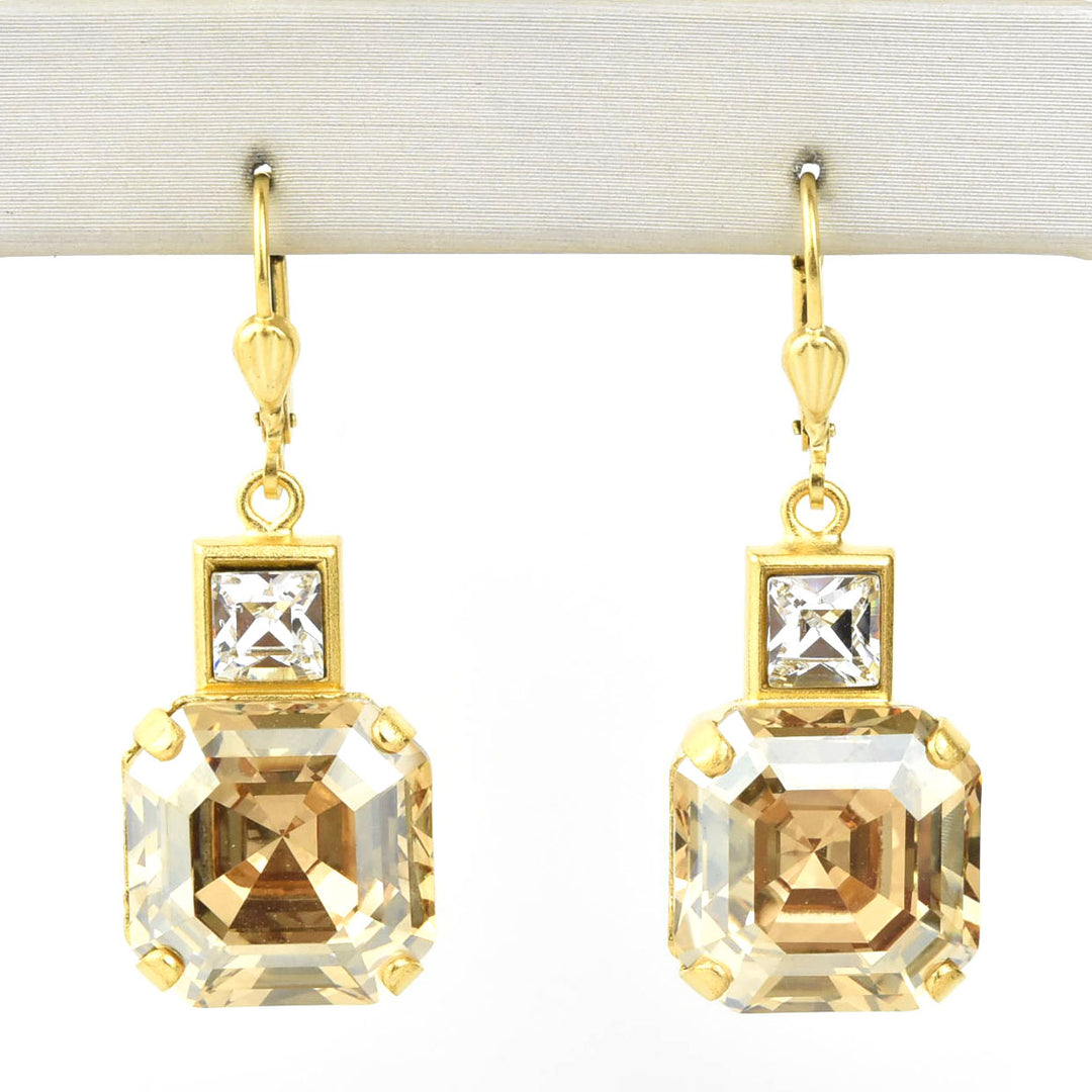 Champagne Crystal Two Stone Drops - Goldmakers Fine Jewelry