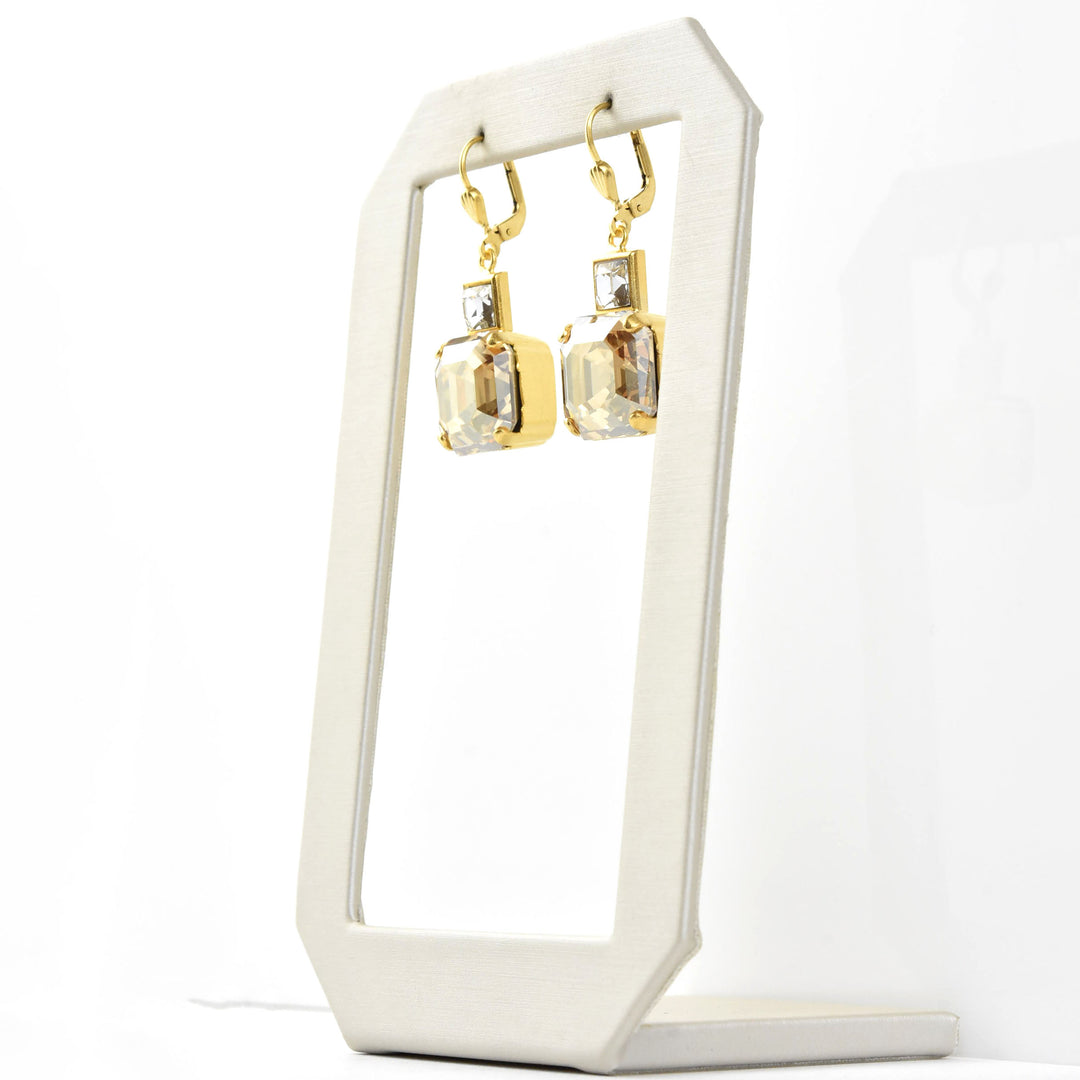 Champagne Crystal Two Stone Drops - Goldmakers Fine Jewelry
