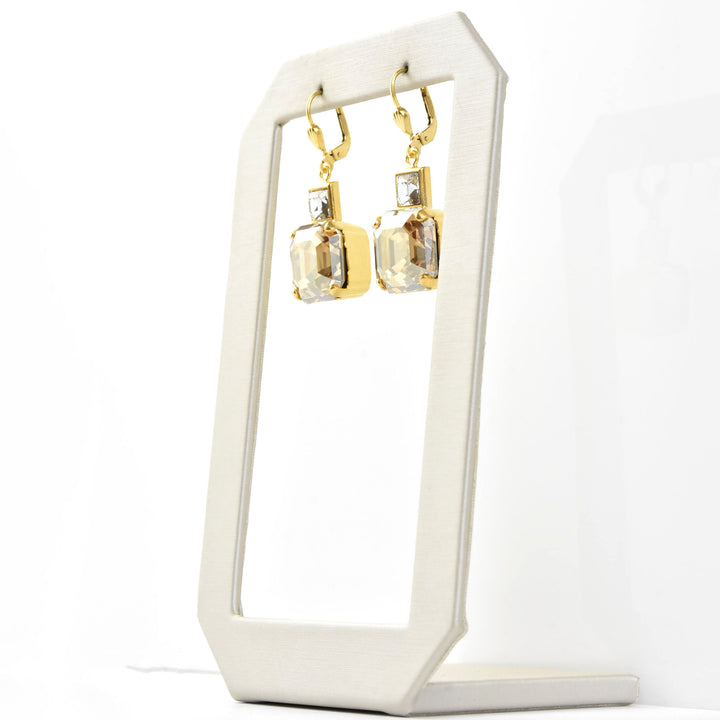 Champagne Crystal Two Stone Drops - Goldmakers Fine Jewelry