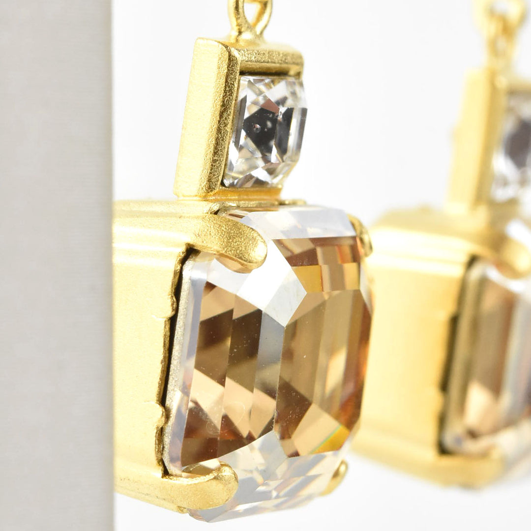 Champagne Crystal Two Stone Drops - Goldmakers Fine Jewelry