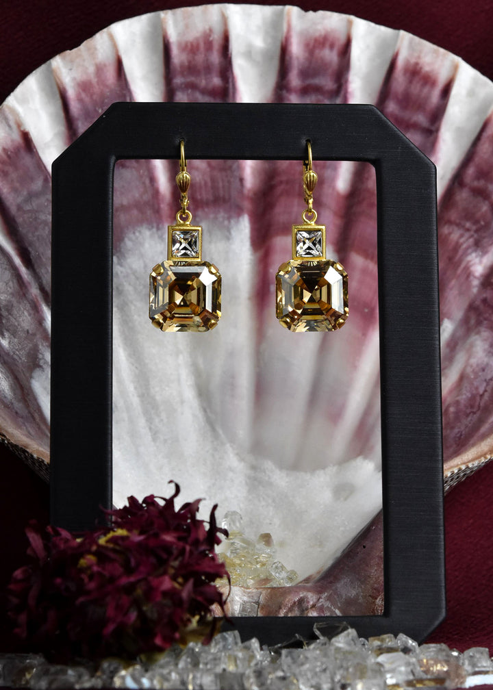 Champagne Crystal Two Stone Drops - Goldmakers Fine Jewelry