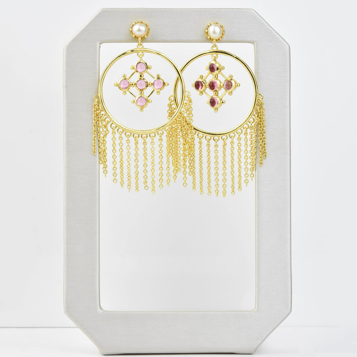 Madonna Earrings with Pink Tourmaline - Goldmakers Fine Jewelry