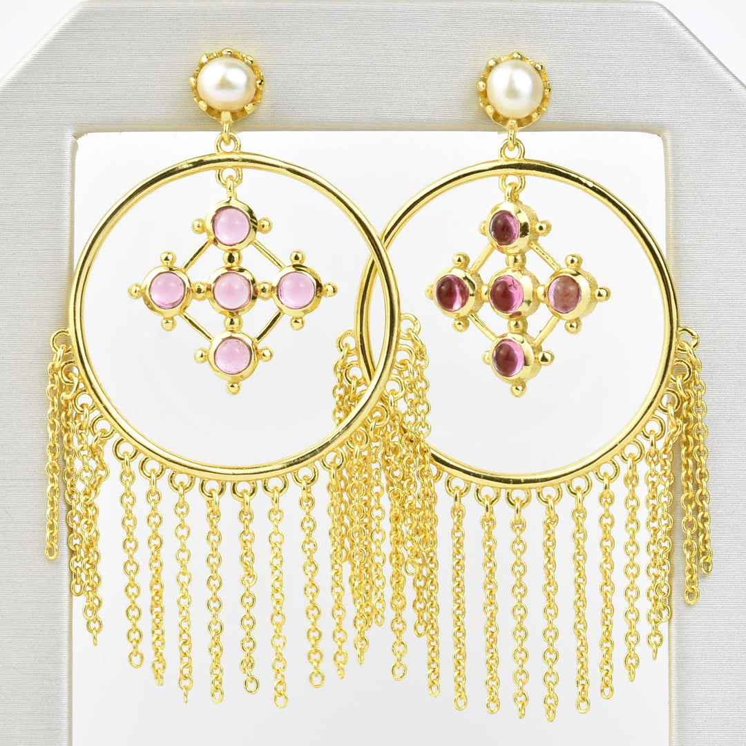Madonna Earrings with Pink Tourmaline - Goldmakers Fine Jewelry