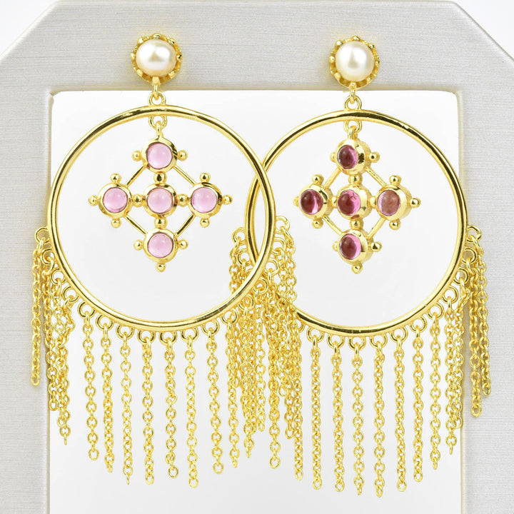 Madonna Earrings with Pink Tourmaline - Goldmakers Fine Jewelry
