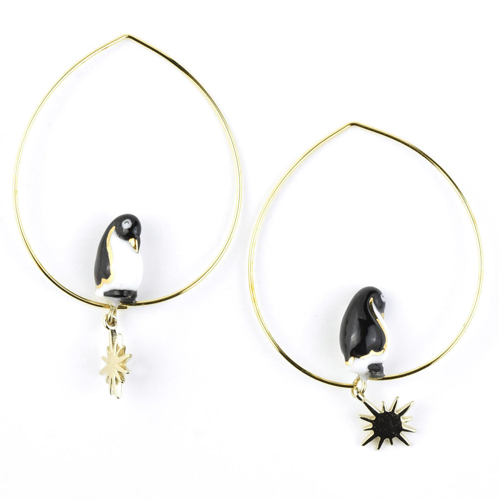 Emperor Penguin Small Hoops with Star - Goldmakers Fine Jewelry