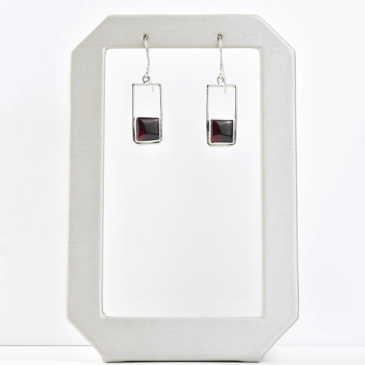 Retro Square Garnet Earrings - Goldmakers Fine Jewelry