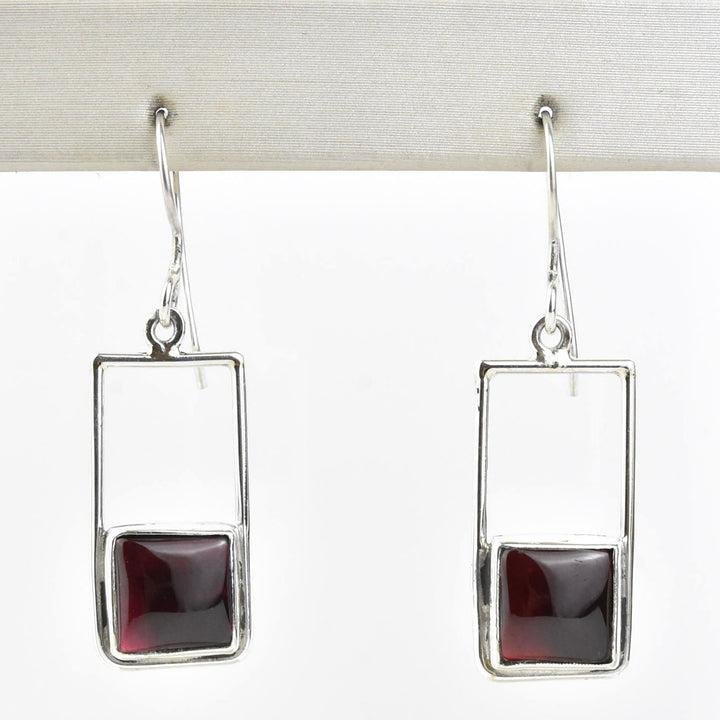 Retro Square Garnet Earrings - Goldmakers Fine Jewelry