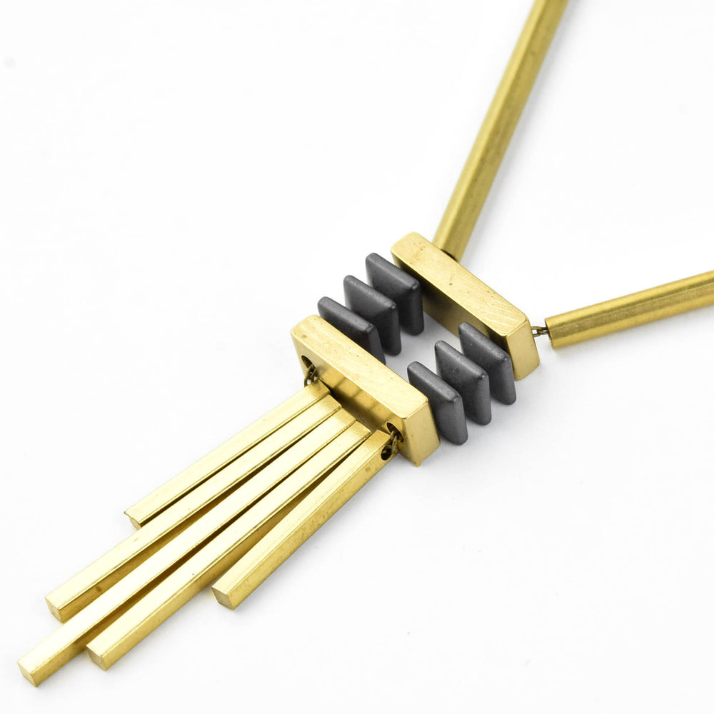 Geometric Brass Bead Necklace - Goldmakers Fine Jewelry