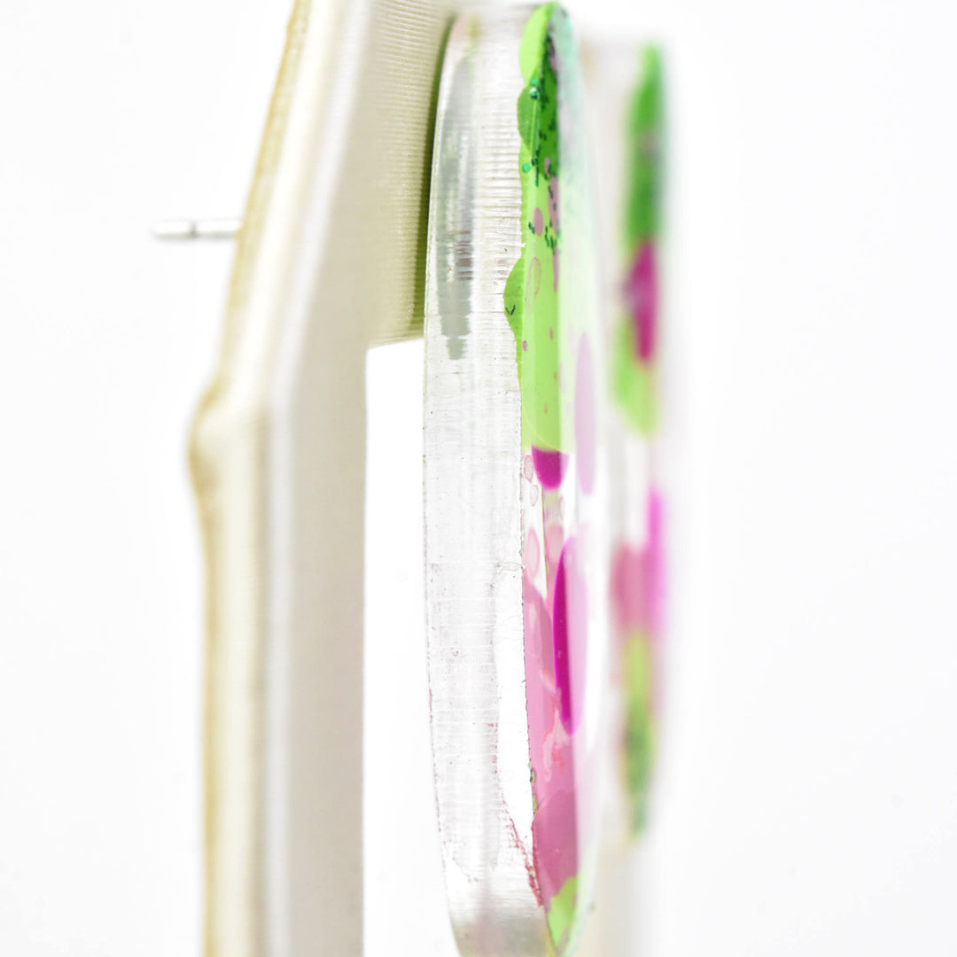 Pink and Green Glitter Oval Studs - Goldmakers Fine Jewelry