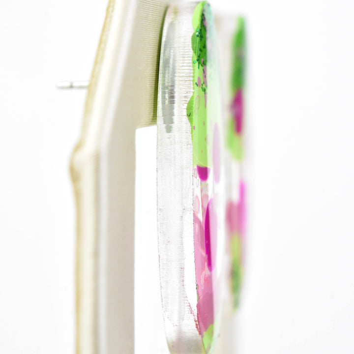 Pink and Green Glitter Oval Studs - Goldmakers Fine Jewelry