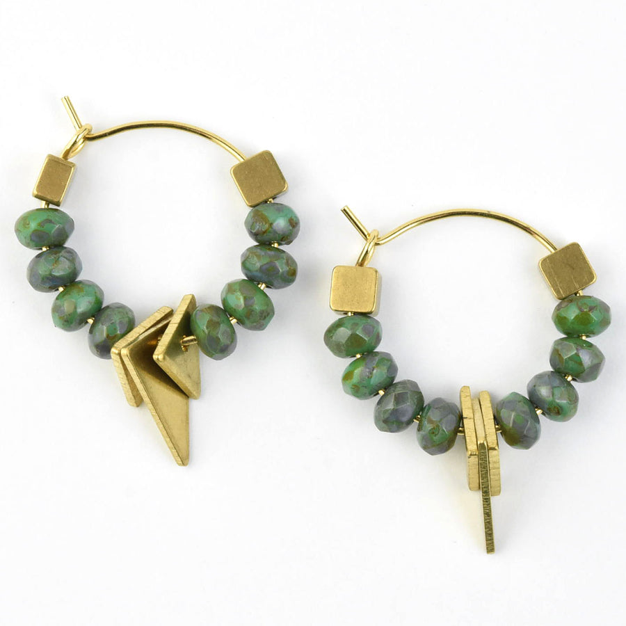 Green Glass Bead Mini Hoops - Goldmakers Fine Jewelry
