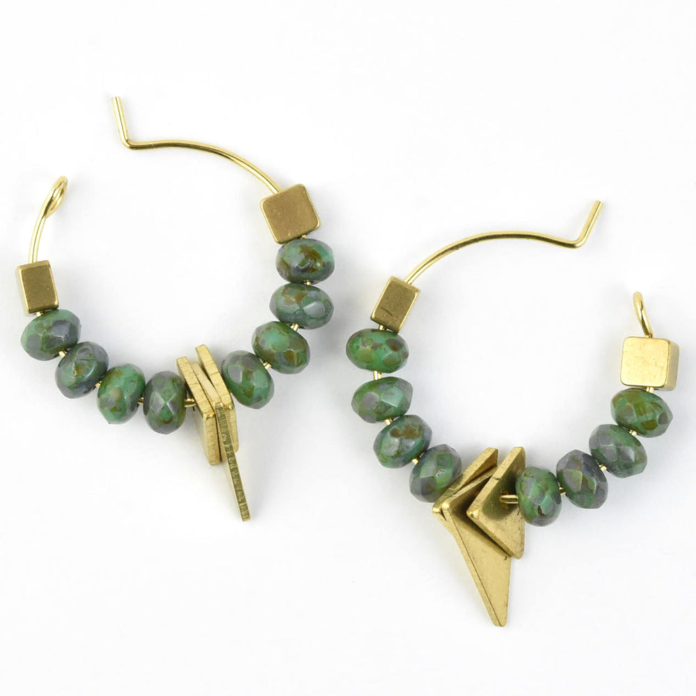 Green Glass Bead Mini Hoops - Goldmakers Fine Jewelry