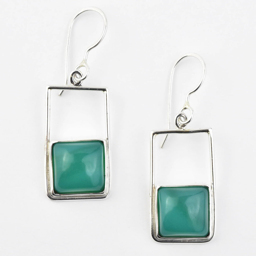 Retro Square Green Onyx Earrings - Goldmakers Fine Jewelry