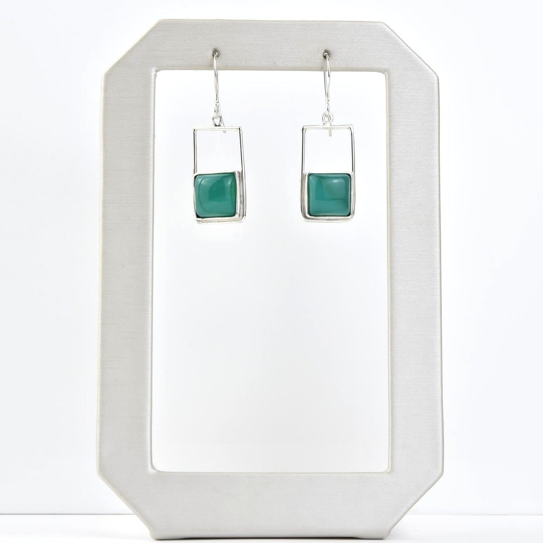 Retro Square Green Onyx Earrings - Goldmakers Fine Jewelry