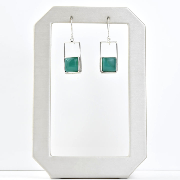 Retro Square Green Onyx Earrings - Goldmakers Fine Jewelry