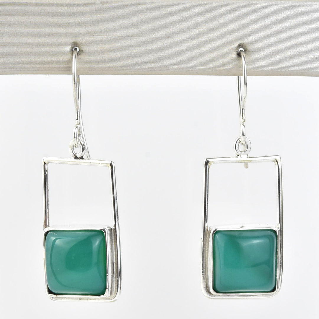Retro Square Green Onyx Earrings - Goldmakers Fine Jewelry