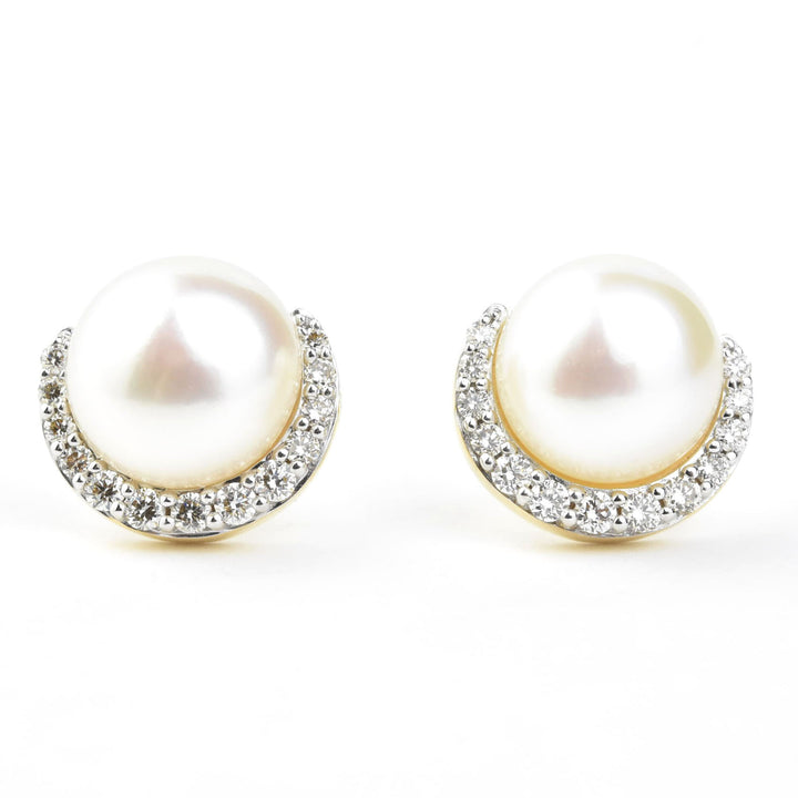 Pearl and Half Halo Diamond Studs - Goldmakers Fine Jewelry