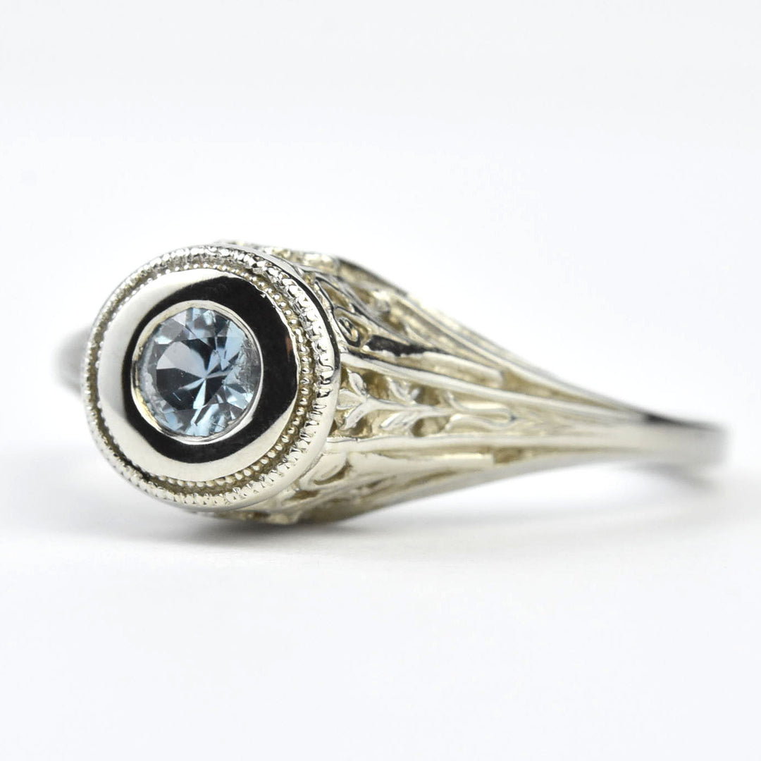 Petite Montana Sapphire Vintage Filigree Engagement Ring - Goldmakers Fine Jewelry