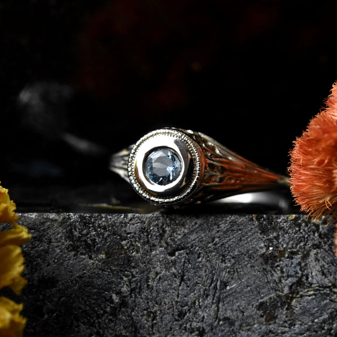 Petite Montana Sapphire Vintage Filigree Engagement Ring - Goldmakers Fine Jewelry