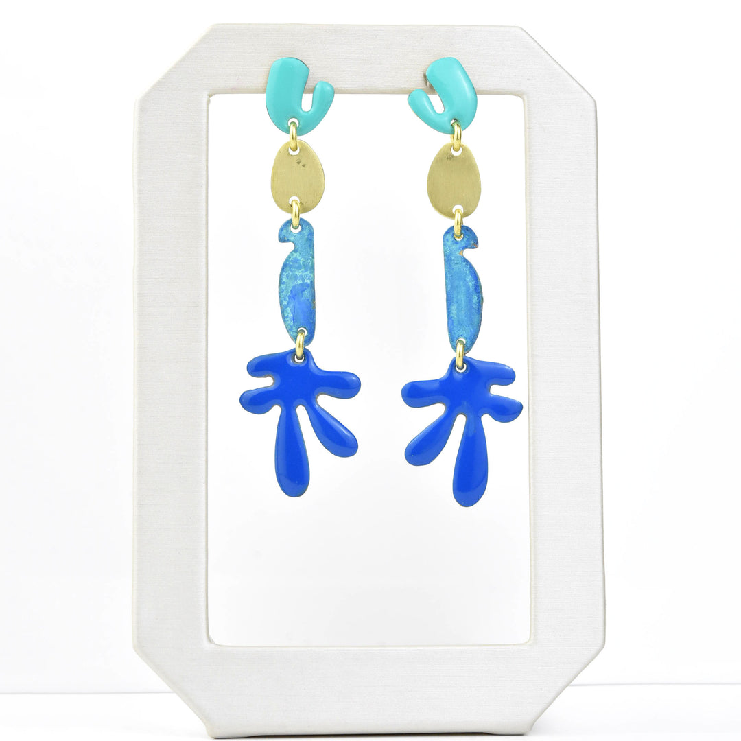 Shapes in a Line Earrings in Mix Blue - Goldmakers Fine Jewelry