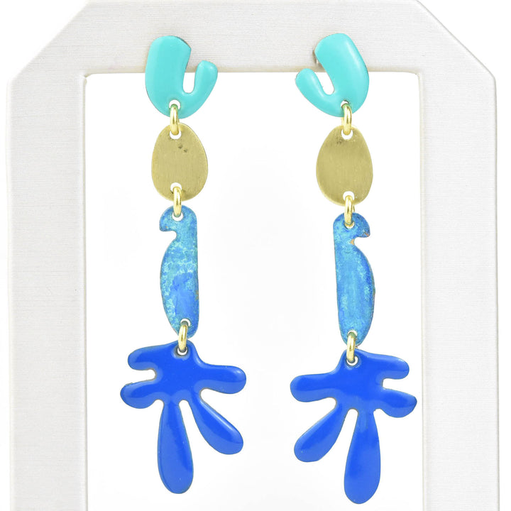 Shapes in a Line Earrings in Mix Blue - Goldmakers Fine Jewelry