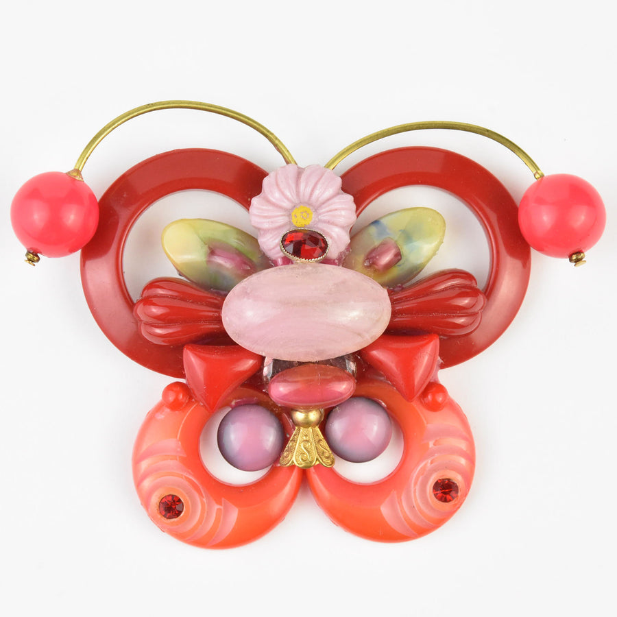 Red and Pink Butterfly Brooch - Goldmakers Fine Jewelry