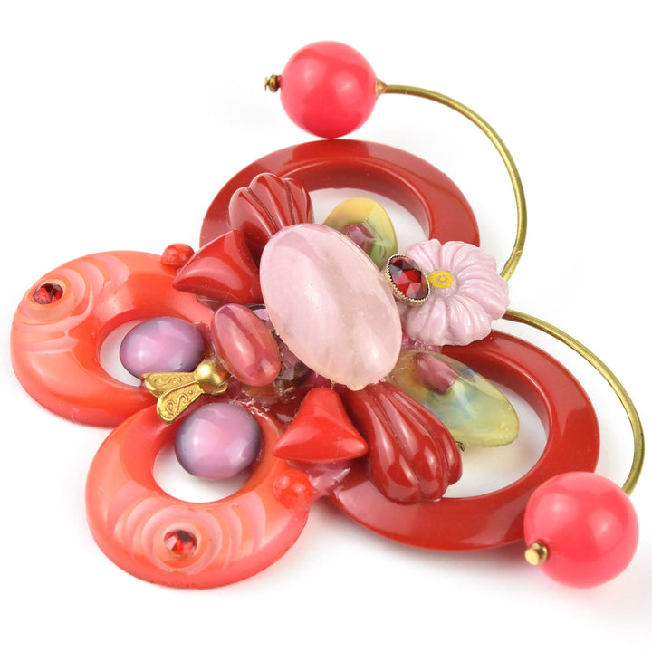 Red and Pink Butterfly Brooch - Goldmakers Fine Jewelry