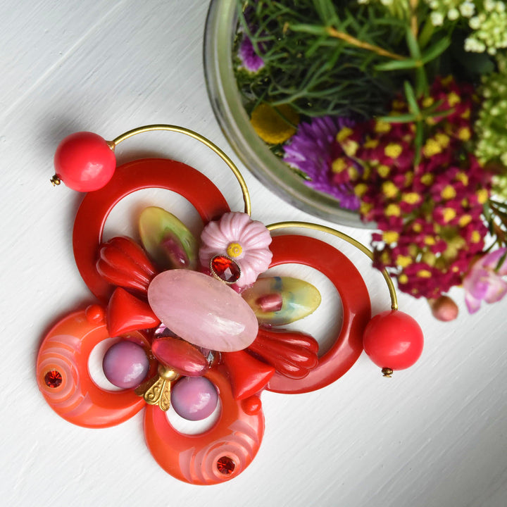 Red and Pink Butterfly Brooch - Goldmakers Fine Jewelry
