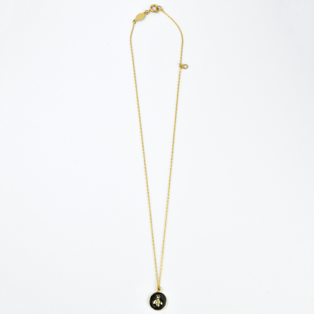 Black Enamel Honeybee Necklace - Goldmakers Fine Jewelry