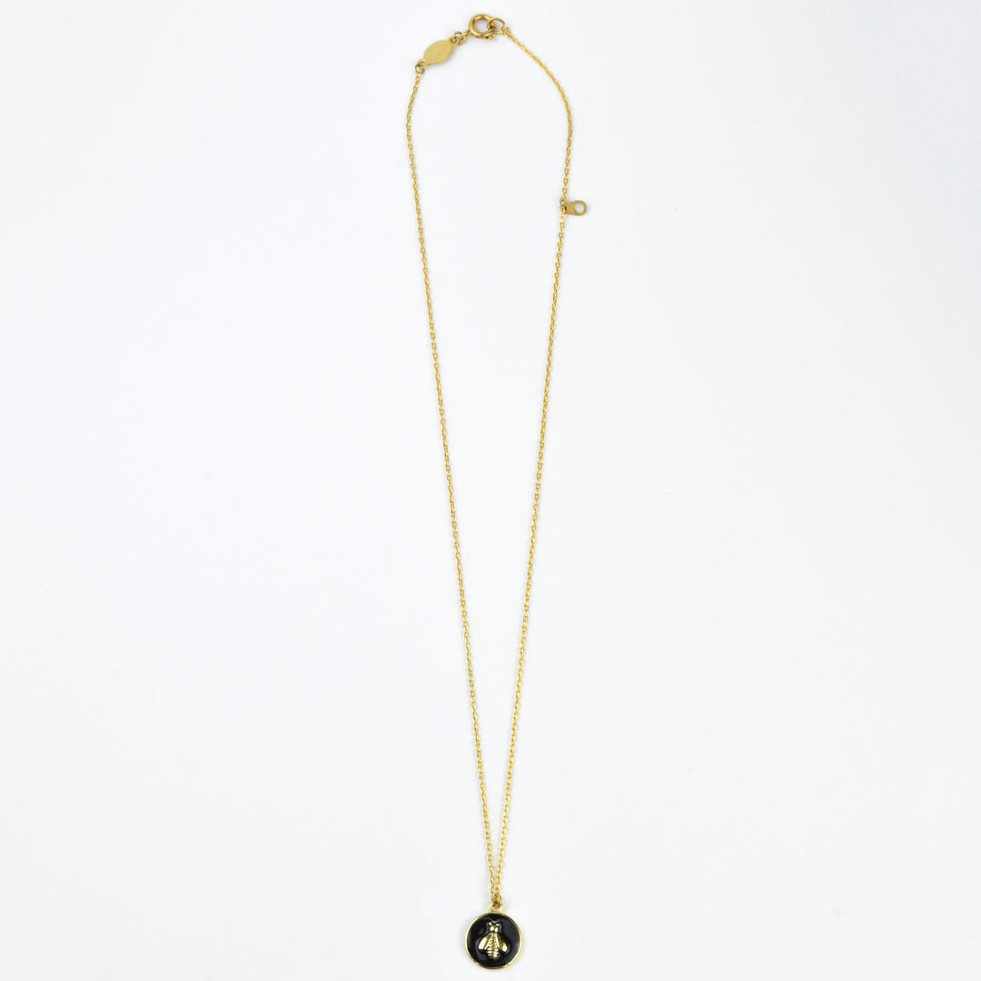 Black Enamel Honeybee Necklace - Goldmakers Fine Jewelry