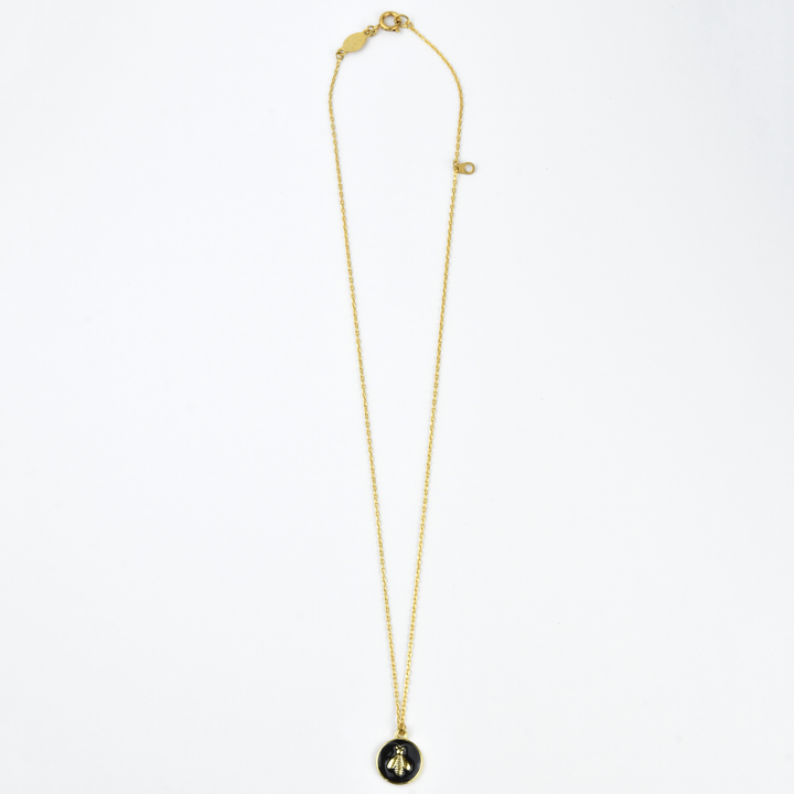 Black Enamel Honeybee Necklace - Goldmakers Fine Jewelry