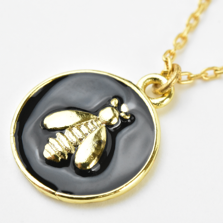 Black Enamel Honeybee Necklace - Goldmakers Fine Jewelry
