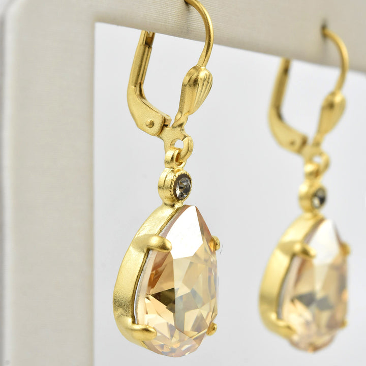 Crystal Teardrop Earrings in Gold Plate - Goldmakers Fine Jewelry