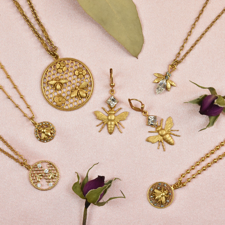 Mini Honeycomb Bee Necklace - Goldmakers Fine Jewelry