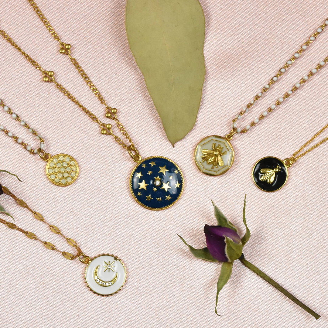 White Enamel Moon Medallion - Goldmakers Fine Jewelry