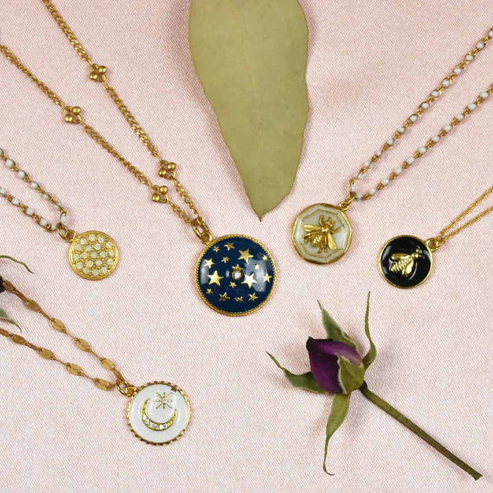 White Enamel Moon Medallion - Goldmakers Fine Jewelry