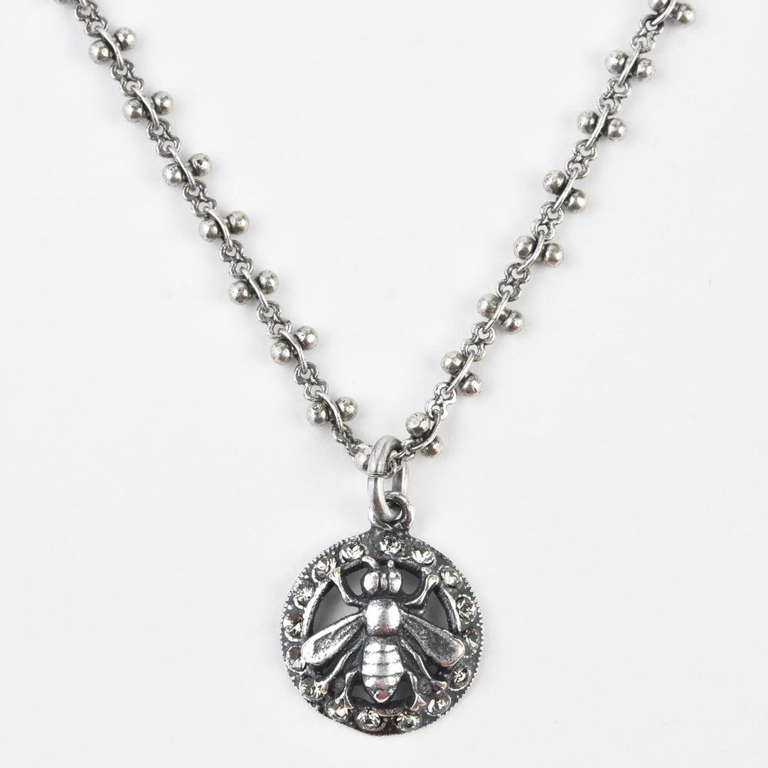 Crystal Halo Bee Necklace Silver Plate - Goldmakers Fine Jewelry