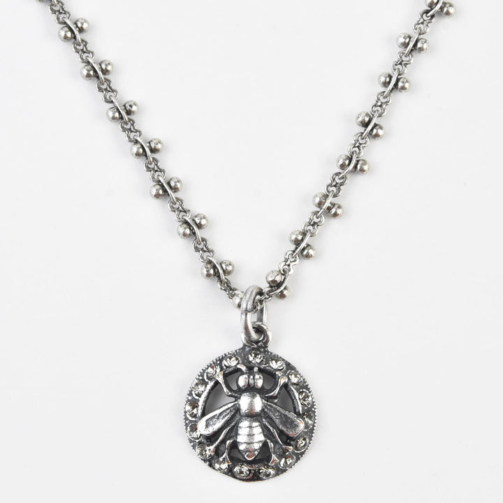Crystal Halo Bee Necklace Silver Plate - Goldmakers Fine Jewelry