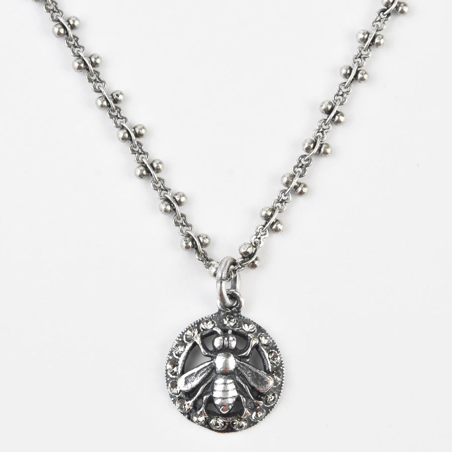 Crystal Halo Bee Necklace Silver Plate - Goldmakers Fine Jewelry