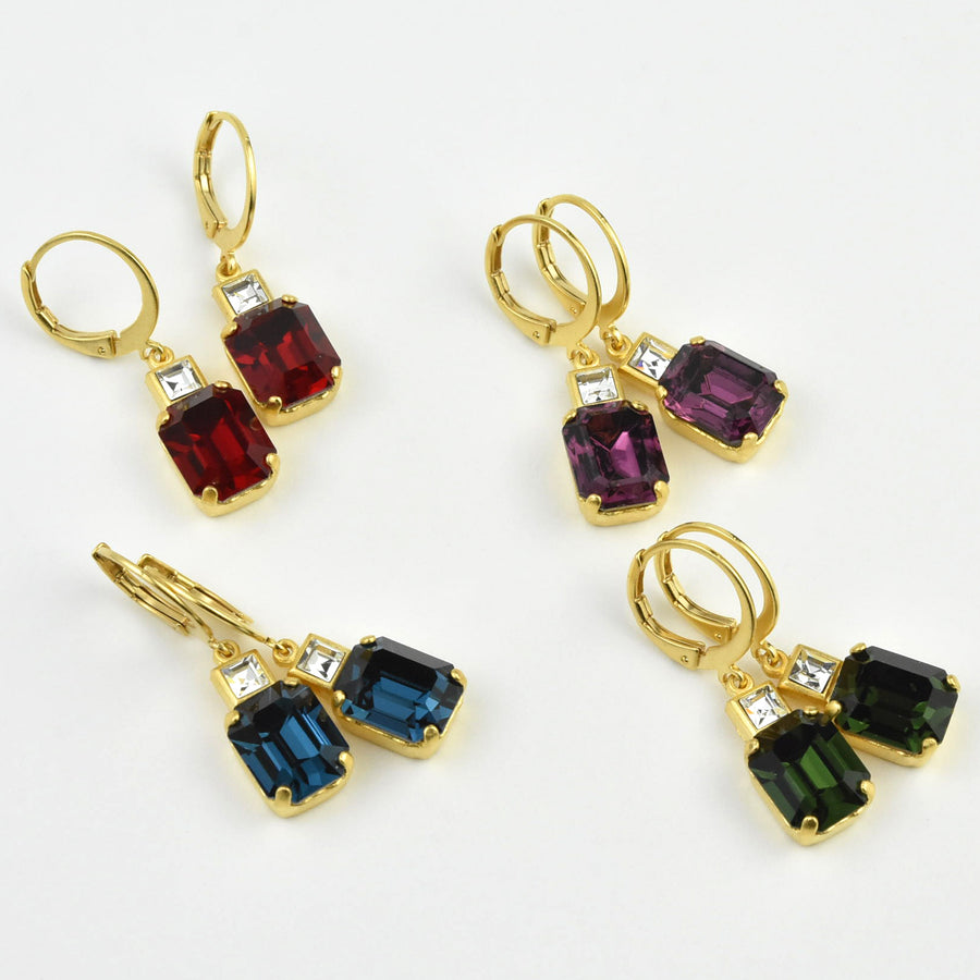 Two Stone Emerald Cut Crystal Earrings - Goldmakers Fine Jewelry