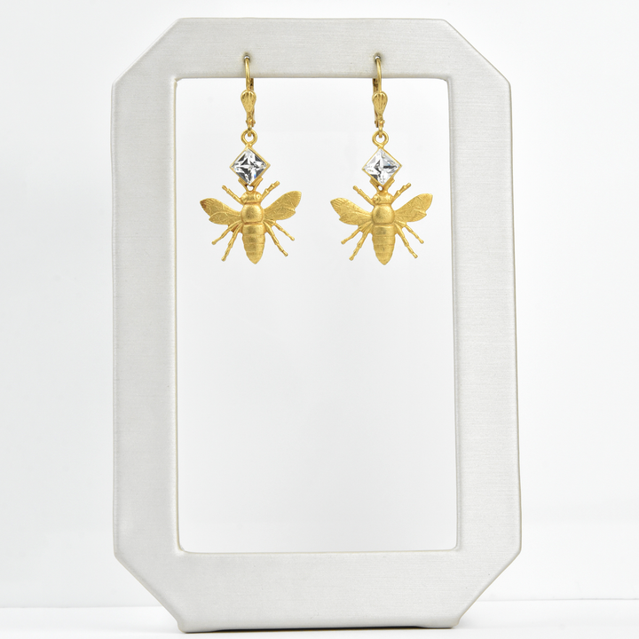 Golden Bee with Gem Earrings - Goldmakers Fine Jewelry