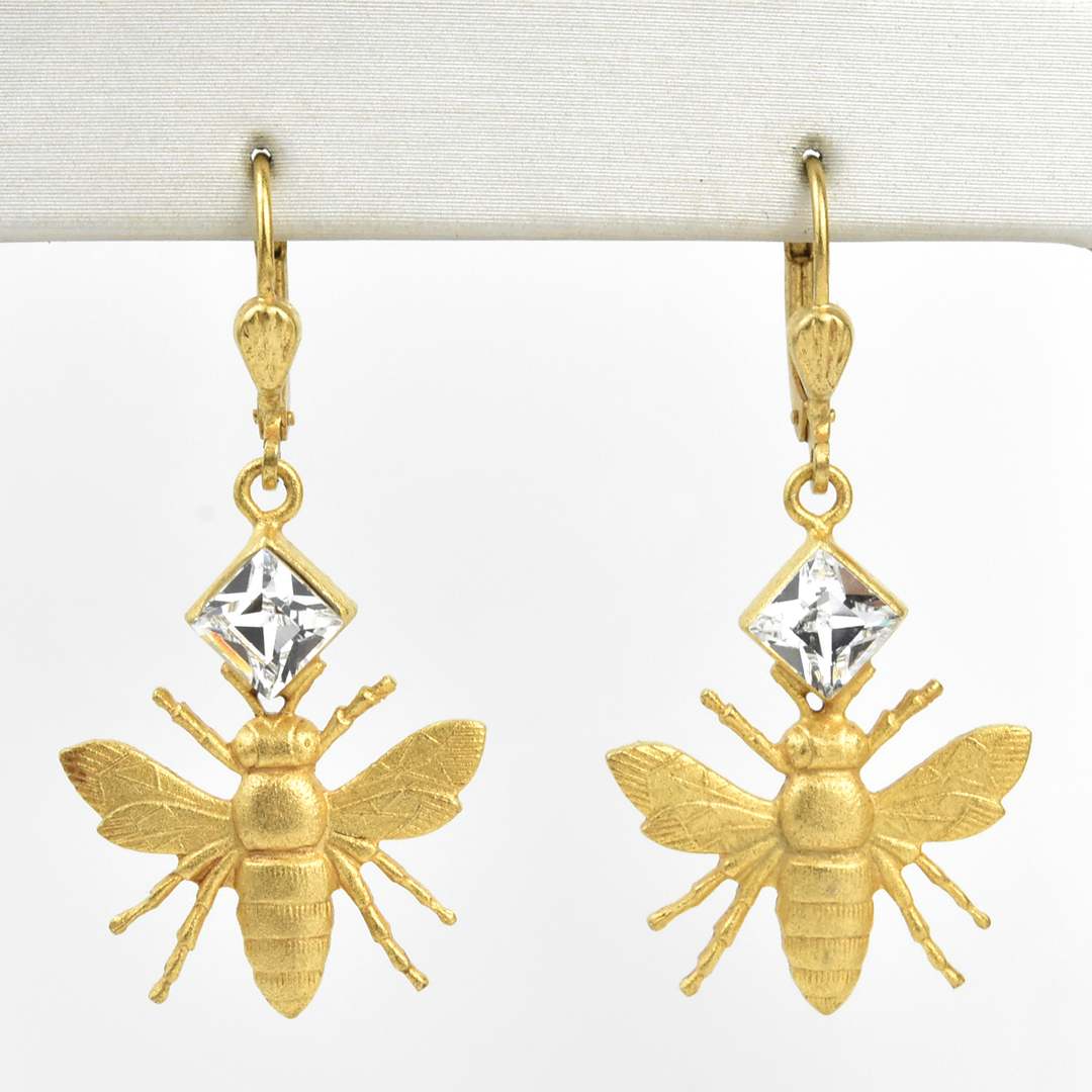 Golden Bee with Gem Earrings - Goldmakers Fine Jewelry